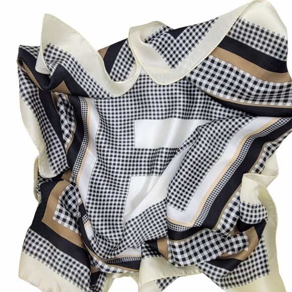 ✨Elegant Bandana Geometric Scarf Silky Satin Black Brown Geometric Wrap Stylish✨ - Picture 4 of 5
